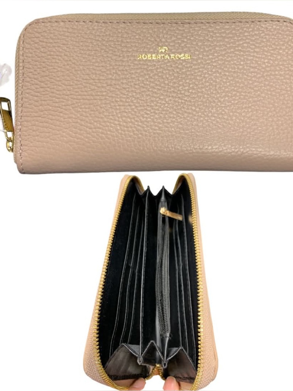Roberta Rossi Pebbled Zip-Around Wallet in Taupe